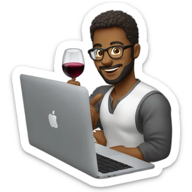 designer working on macbook pro drinking a glass of red wine sticker