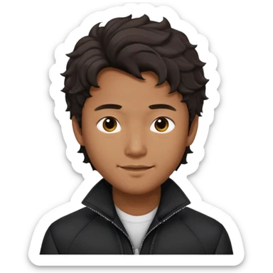 Asian guy wavy hair with black jacket demure with a smirk sticker