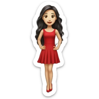 Fair-skin-elegant-girl-in-red-dress-with-long-dark-hair sticker
