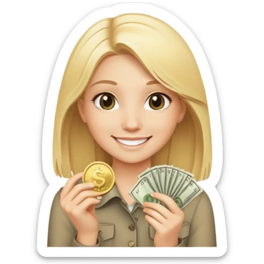 smiling blonde girl with money coins sticker