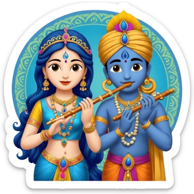 Radha rani and lord sri krishna play flute, skin colour is fairy white sticker