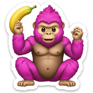 A pink emoji gorilla holding a banana sticker
