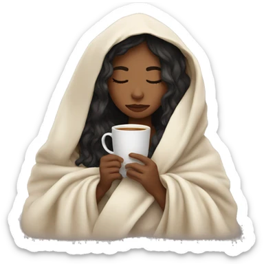 girl inside a blanket sipping coffee eyes closed sticker