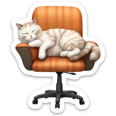 ragdoll cat sleeping on an office chair cream and orange stripes sticker