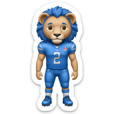 full blue color lion, wearing american football jersey sticker