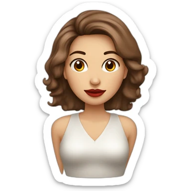 Mujer de piel blanca con labios rojos , cabello largo color castaño con rulos solo en las puntas, anteojos de vista y ojos color marron sticker