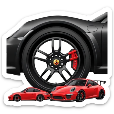 black porsche gt3, black rims, red caliper sticker