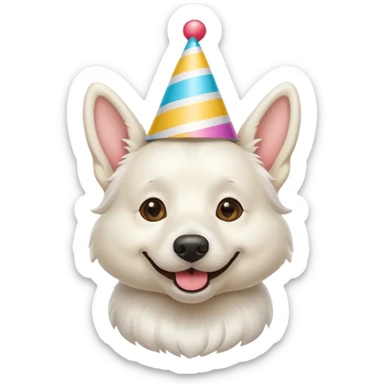 A White belgian dog wearing a party hat.   sticker