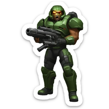 doomguy from doom 1 holding a minigun sticker
