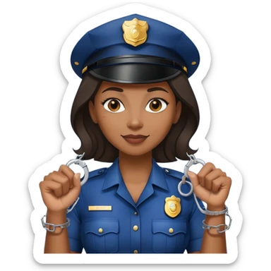 Black policewoman holding handcuffs and has a smirk on her face  sticker
