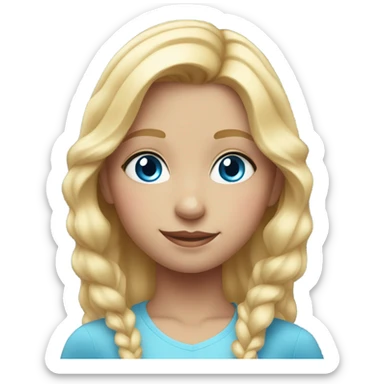 young girl with blond hair and light pink highlights and blue sticker