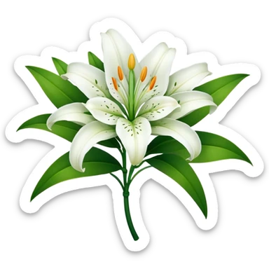 Beautiful white lily flower with green stem and leaves sticker
