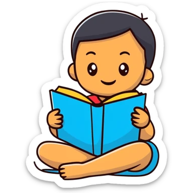 Young Indonesian child reading a book sticker