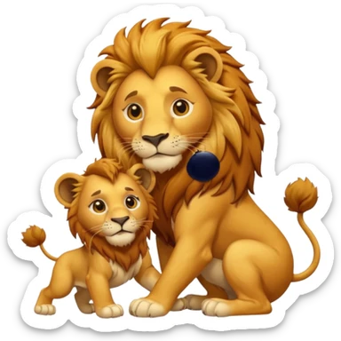 lion with a  cub playing sticker
