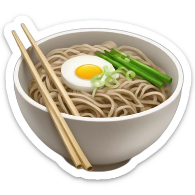 bowl of japanese buckwheat soba noodles with two chopsticks and spring onions sticker