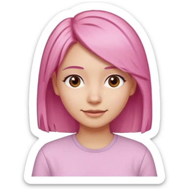 A light-skinned woman with straight pink hair neatly parted, brown eyes, and a gentle smile. sticker