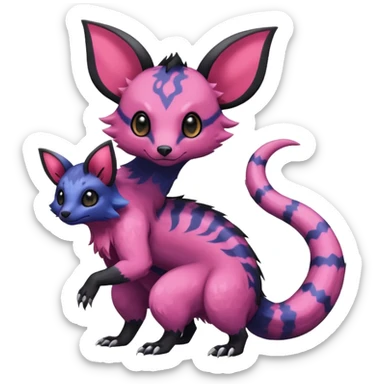 Rare epic aesthetic colorful Salandit-Noibat-Eevee-Civet-species-Fakemon-hybrid-creature, with markings, full body sticker