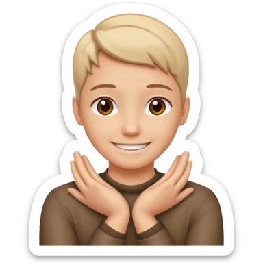 Hands crossed around neck , head tilted back , and smiling  sticker