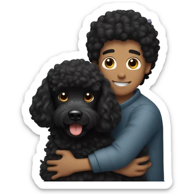 Black haired guy hugs black poodle dog  sticker
