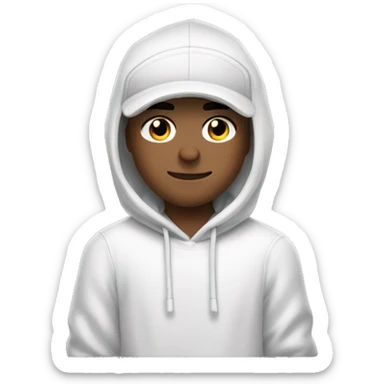 White boy gamer wearing airpods, wearing a hoodie and a cap sticker