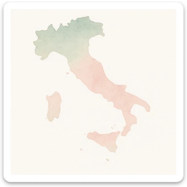 Map of Italy in watercolor style with white, green, and pink pastel tones sticker