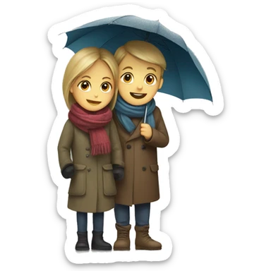 boy and girl in a scarf with an umbrella on the street sticker
