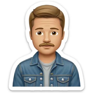 brad pitt with stache, wear jean jacket sticker