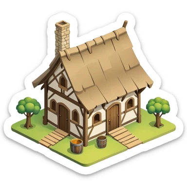 A isometric, old medieval shack. sticker