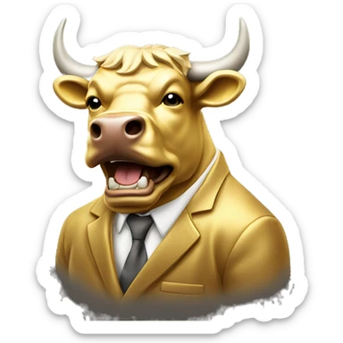 golden raging wall street bull portrait sticker