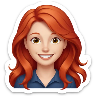 white woman with long red hair, smiling expression sticker