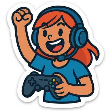 excited gamer girl in headphones sticker
