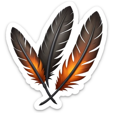 iOS emoji, dark fantasy feather, burned edges, ember glow, soft shadow, minimal sticker