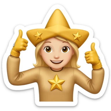 HD a smiling happy dancing star with both gloved hands doing thumbs up and blue background sticker