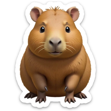 cinematic-capybara-realistic-full-body-on-all-fours-emoji,-plump-and-relaxed-body-soaking-in-the-warm-sun,-short-brown-fur-slightly-ruffled,-head-tilted-dramatically,-calm-expressive-eyes-exuding-serene-wisdom,-simplified-yet-realistic head tilted confidently staring at the camera in a comical way sticker