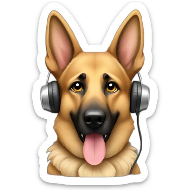 german shepherd dog listening to music sticker