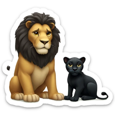Big serious lion sitting next to a little young black panther sticker