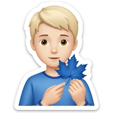 boy version of hello kitty holding a blue maple leaf sticker