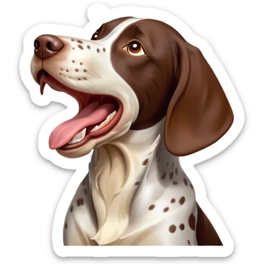 Cinematic Comical German Pointer Dog Portrait Emoji, Head tilted dramatically while yawning exaggeratedly, sleek brown and white coat with subtle spots, Simplified yet hilariously adorable features, highly detailed, glowing with an almost sarcastic glow, high shine, a mix of lazy and disinterested, stylized with a touch of playful whimsy, bright and alert but with a hilariously bored expression, soft glowing outline, capturing the essence of a mischievous yet overly dramatic dog, so meme-worthy it feels like it could leap off the screen and sarcastically demand attention, perfect for the internet's next viral meme! sticker