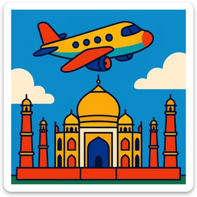 colorful airplane flying over the Taj Mahal sticker