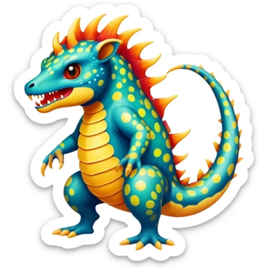 a colorful edgy vernid-fionbri-creature with splash patterns full body sticker