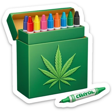 a box of crayola permanent markers with cannabis leaf sticker