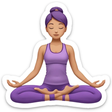 	A woman in purple yoga wear resting in child’s pose, soft white background, peaceful energy. sticker
