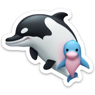 light pink dolphin holding a panda bear stuffed animal sticker