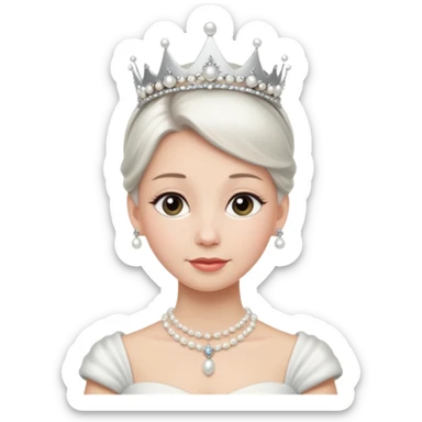 Queen with white bun hair – silver tiara, pearl necklace, elegant gown sticker