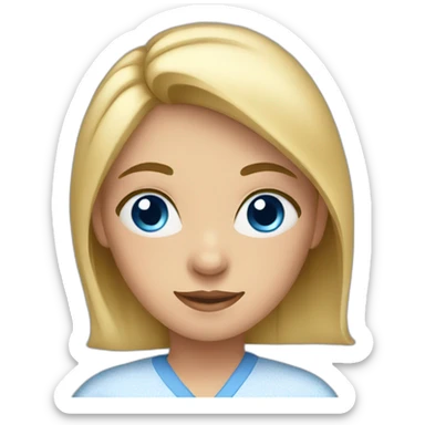 A woman wearing pajamas with blue eyes sticker