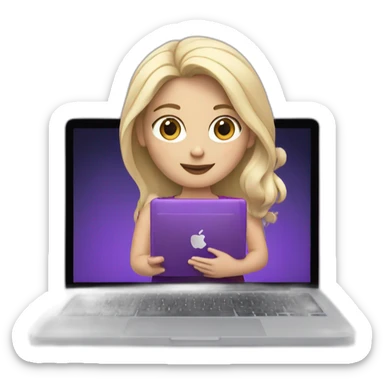 white tech blonde girl with purple macbook pro in hand sticker