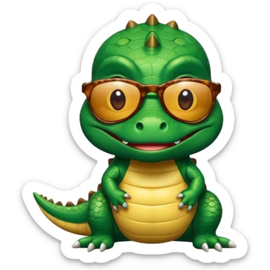Cocodrilo bebé ,cafe,mirando hacia enfrente y con lentes de sol sticker