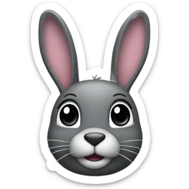 dark grey bunny, with dark grey nose and mouth and big ears sticker