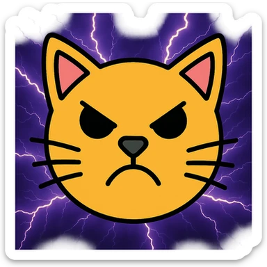 Add a dramatic lightning background behind the angry cat, keep the color outline icon style. sticker