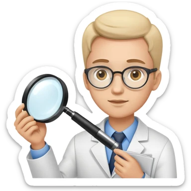 researcher with magnifying glass examining documents sticker